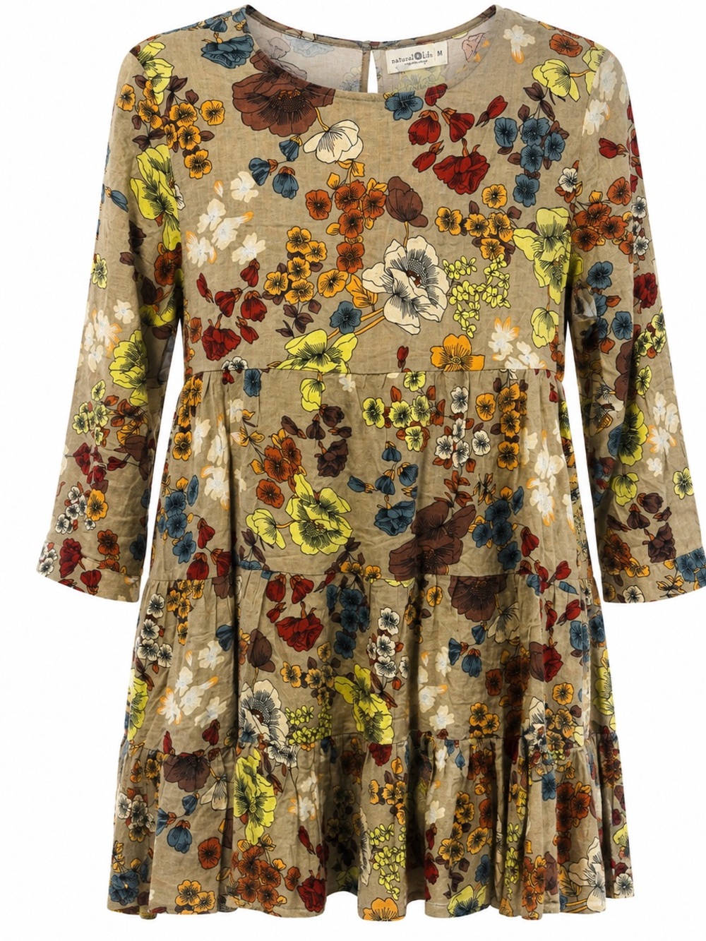 Natural Life Heidi Mini Dress Long Sleeves, Tiered. Floral size Medium NWT